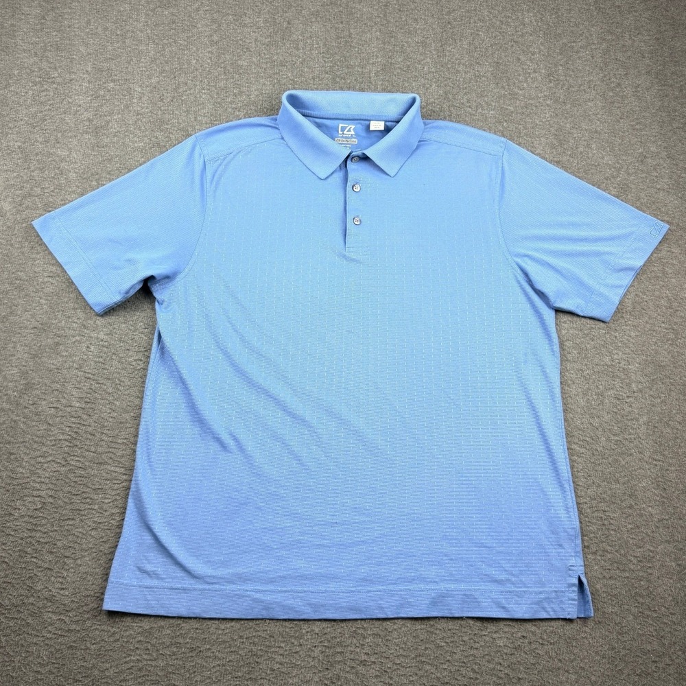 Cutter & Buck DryTec Luxe Golf Polo Men's L Blue Short Sleeve Moisture Wicking